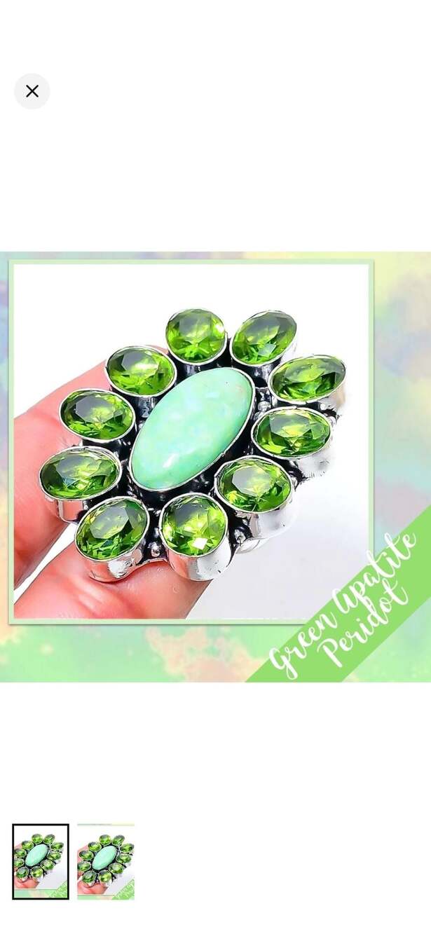 Statement ring green apatite cabochon Sterling Silver